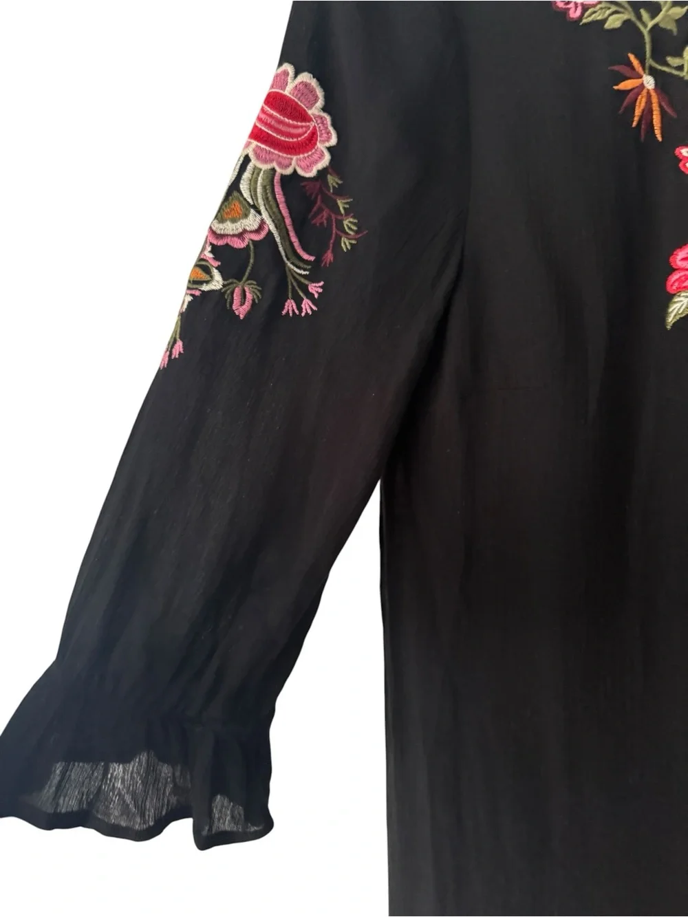 Umgee Black Long Sleeve Embroidered Floral Tunic Dress - Picture 3 of 4